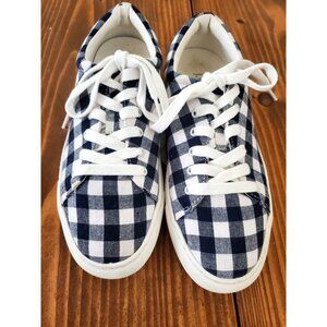 J.Crew Womens Gingham Lace-Up Sneakers Size 7 Navy  Blue White Canvas